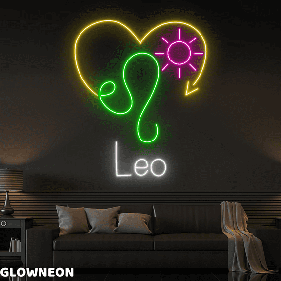 Glowneon Leo Sun Heart Neon Sign, Leo Led Sign, Leo Astrology Light