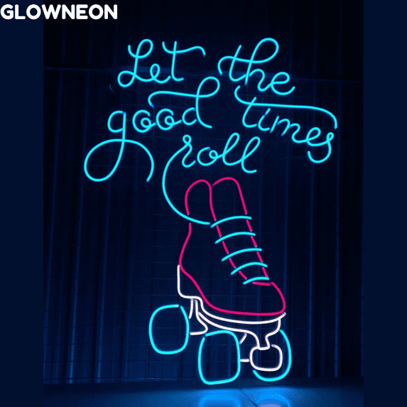 Glowneon Let The Good Times Roll Neon Sign, Roller Skates Led Light