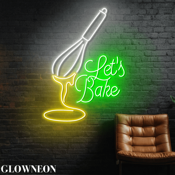 Glowneon Let's Bake Neon Sign, Cake Baker Gift, Bakery Wall Led Decor