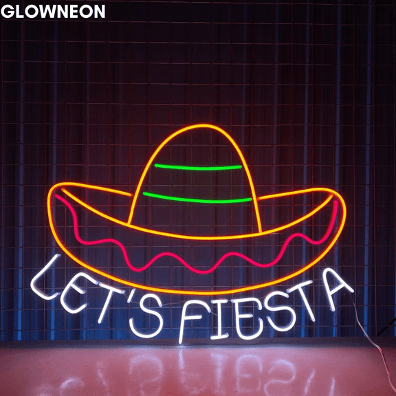 Glowneon Let's Fiesta Neon Led Sign For Mexican Restaurant Wall Decor