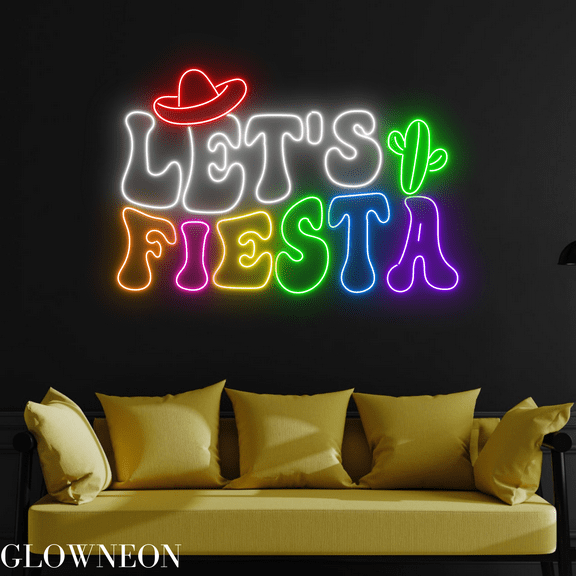 Glowneon Let's Fiesta Neon Sign, Mexican Festival Bar Pub Led ?Decor