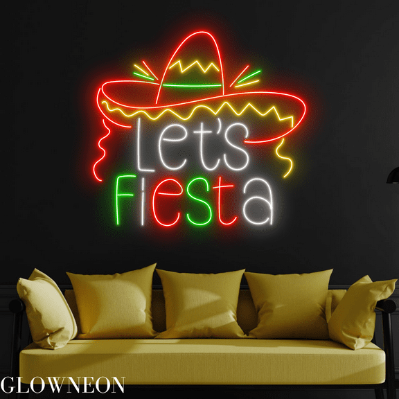 Glowneon Let's Fiesta Neon Sign, Mexican Fiesta Home Bar Led Light
