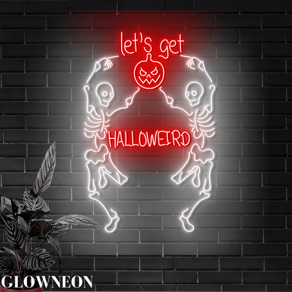 Glowneon Let's Get Halloweird Wall Art, Skeleton Halloween Neon Sign