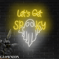 Glowneon Let's Get Spooky Neon Sign, Ghost Spooky Halloween Led Sign