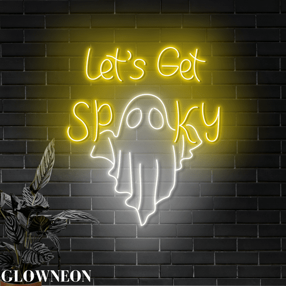 Glowneon Let's Get Spooky Neon Sign, Ghost Spooky Halloween Led Sign