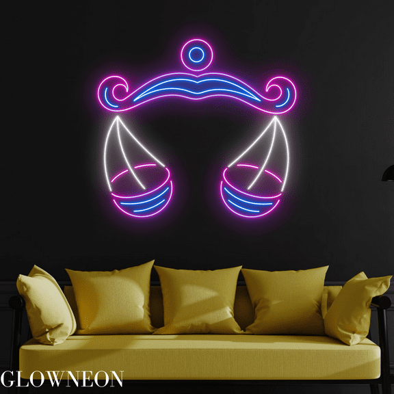 Glowneon Libra Neon Sign, Zodiac Horoscope Led Sign, Libra Wall Decor