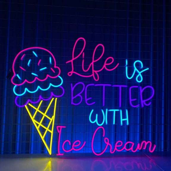 Glowneon Life Is Better With Ice Cream Neon Sign, Ice Cream Decor