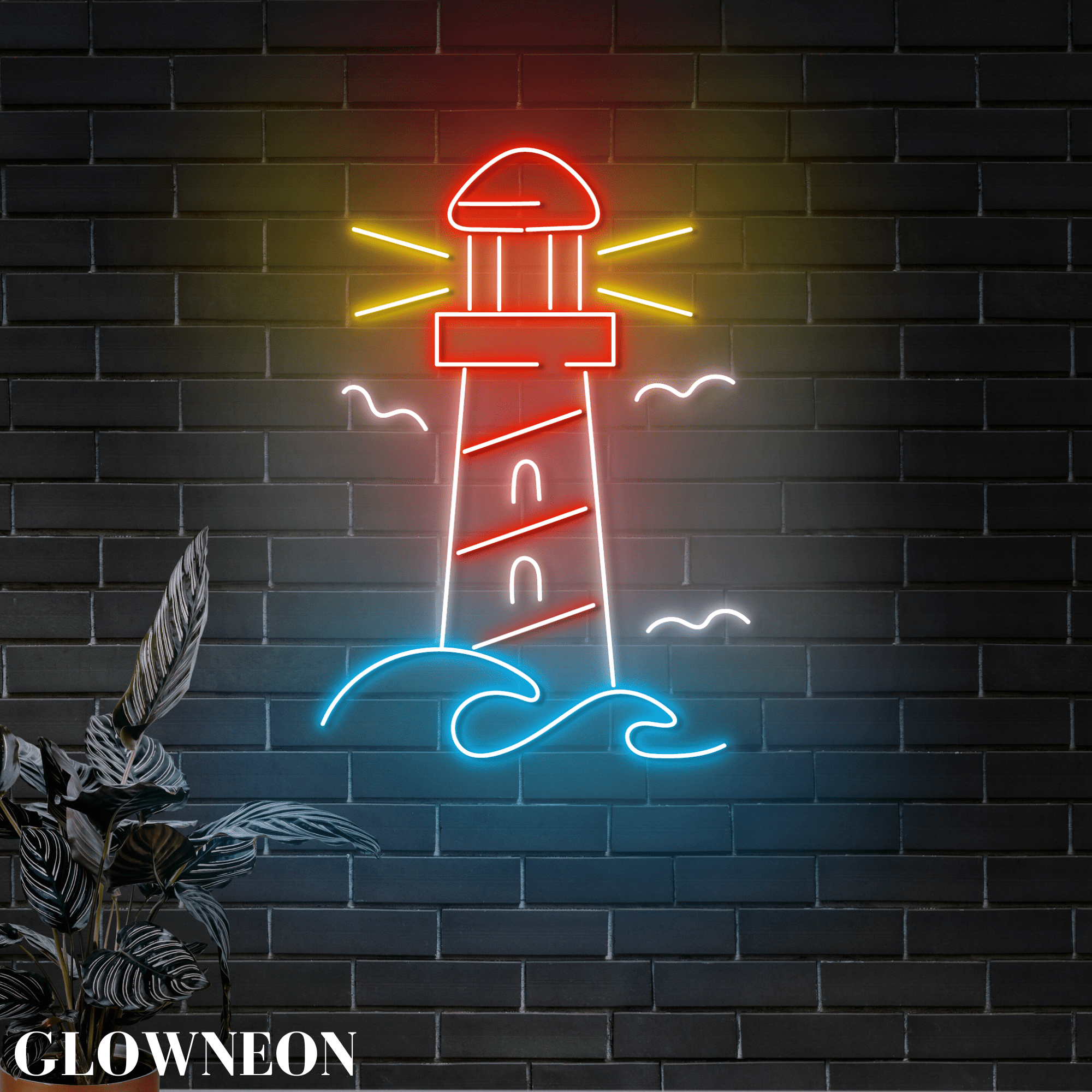Glowneon Lighthouse Wall Art, Beach Lighthouse Sign, Beach House Led ...