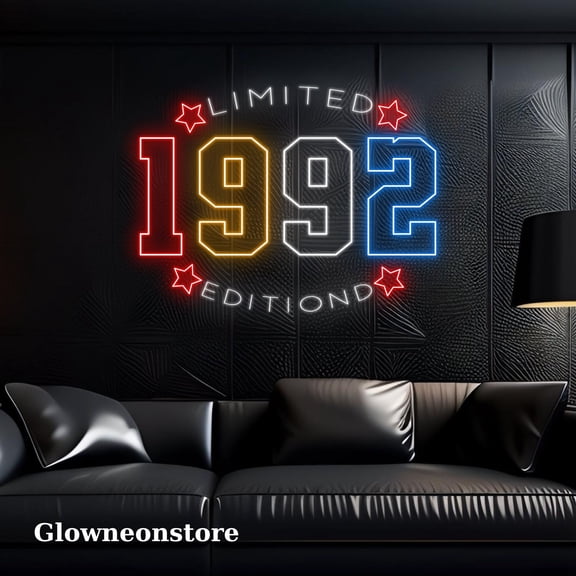 Glowneon Limited Edition 1992 Neon Sign, Custom Number Led Light, Custom Number Birthday Neon Led
