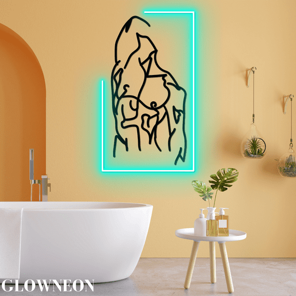 Glowneon Line Art Body Building Man Wall Decor, Muscle Man Led Lights