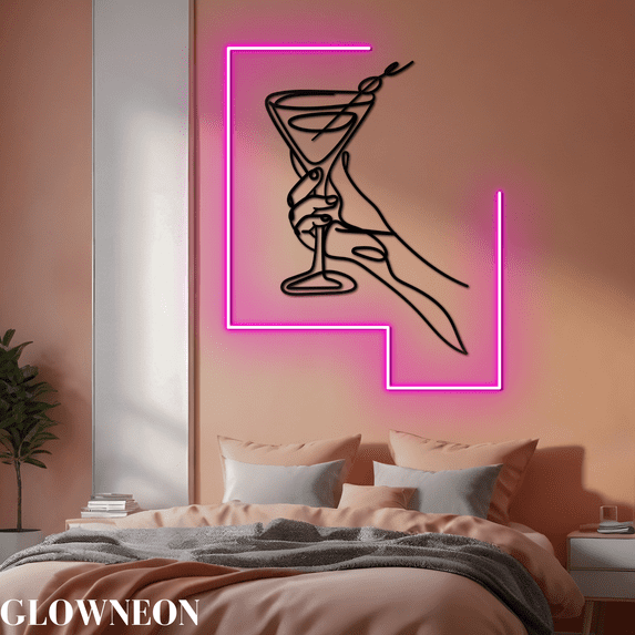 Glowneon Line Art Of Martini Glass Wall Decor, Martini Cocktail Light