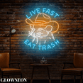 Glowneon Live Fast Eat Trash Led Sign, Cowboy Opossum Wall Neon Decor