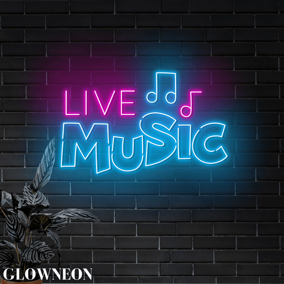 Glowneon Live Music Led Sign, Live Music Bar Led Wall Art, Music Sign
