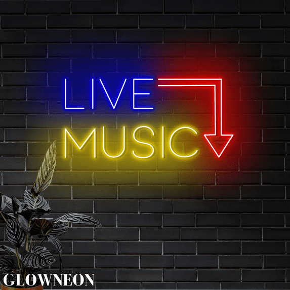 Glowneon Live Music Led Sign, Live Music Home Bar Decor, Pub Wall Art
