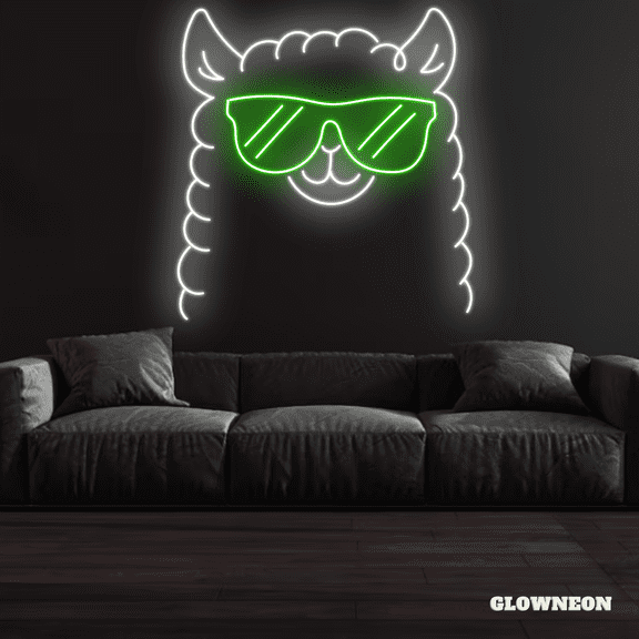 Glowneon Llama Wears Glasses Neon Sign, Cool Llama Sign, Llama Decor