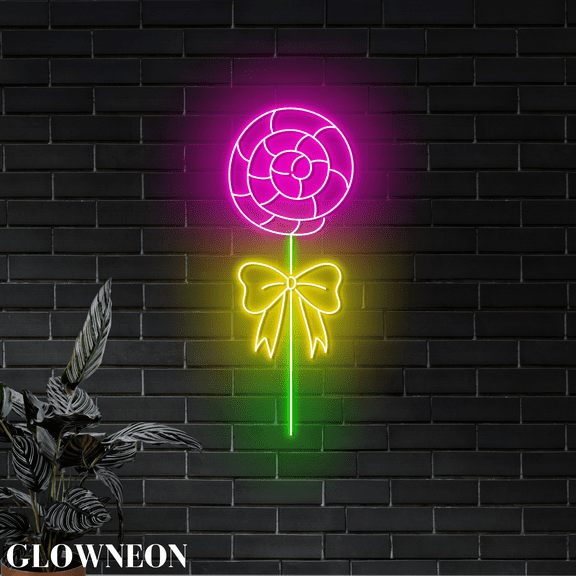 Glowneon Lollipop Candy Led Light Sign, Candy Bar Shop Neon Open Sign