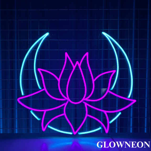Glowneon Lotus Crescent Moon Wall Art Led Light, Yoga Home Neon Decor