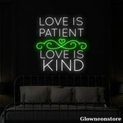 Glowneon Love Is Patient Love Is Kind Neon Sign, Custom Love Quotes Led Sign, Bible Verses Wall Art