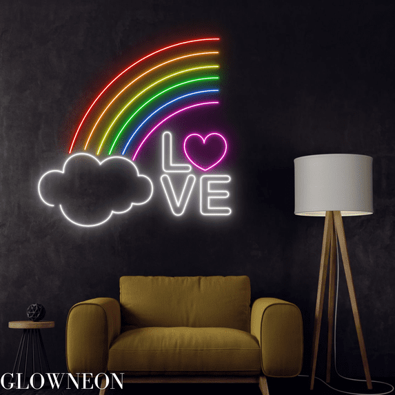 Glowneon Love Rainbow Neon Sign, Cloud Heart Led Sign, Pride Led Sign