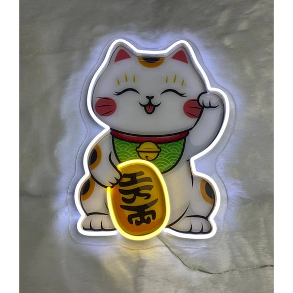 Glowneon Lucky Kitty Cat Neon Print Sign, Anime Lucky Cat Neon Sign