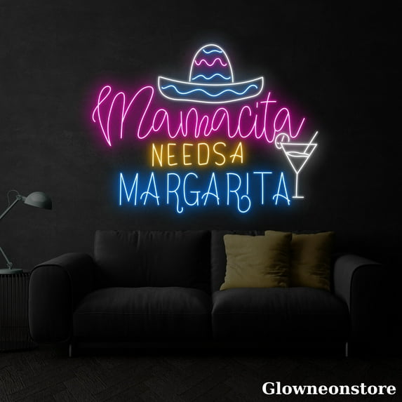 Glowneon Mamacita Needs A Margarita Neon Sign, Margarita LED Sign, Welcome Bar Club Lounge Party