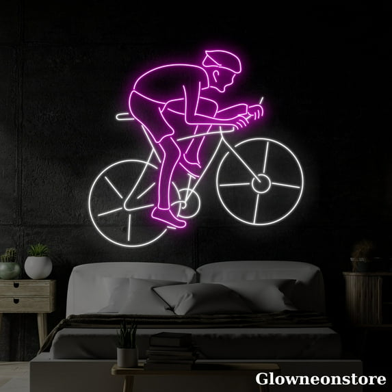 Glowneon Man Bicycle Neon Sign, Man Bicycle Led Sign, Bicycle Light Sign, Bicycle Lover Gift