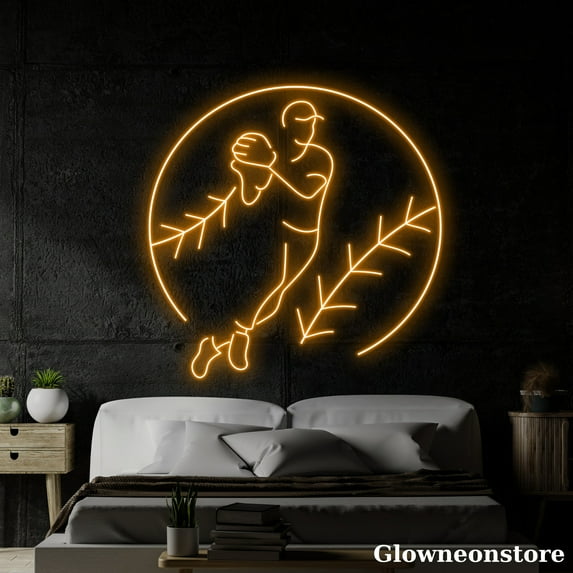 Glowneon Man Playing Baseball Neon Sign, Baseball Led Sign, Baseball Decor, Baseball Player Gifts