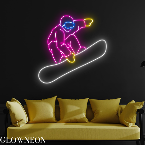 Glowneon Man Skiing Neon Sign, Snow Skiing Led Sign, Gifts For Skier