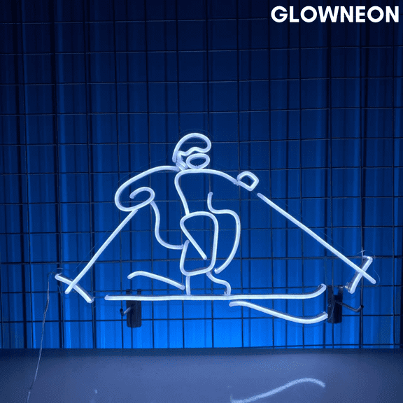 Glowneon Man Skiing Neon Sign, Snow Skiing Led Sign, Gifts For Skiers