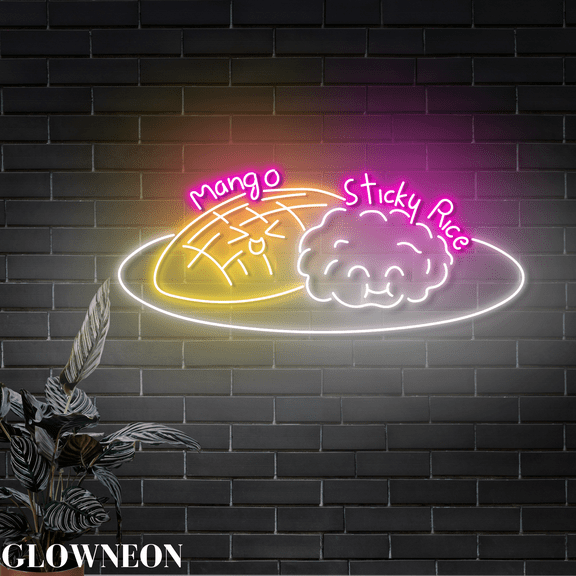 Glowneon Mango Sticky Rice Led Light, Open Thai Restaurant Neon Decor