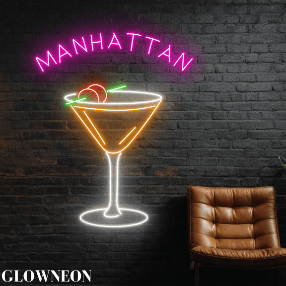 Glowneon Manhattan Neon Decor, New York Manhattan Cocktail Bar Lights