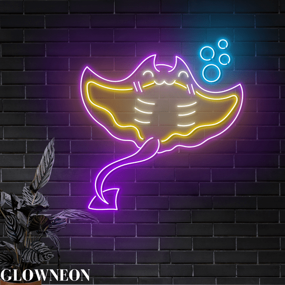 Glowneon Manta Ray Neon Sign, Manta Ray Fish Led Sign, Fish Wall Art