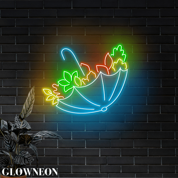 Glowneon Maple Leaf Umbrella Led Sign, Autumn Thanksgiving Wall Decor