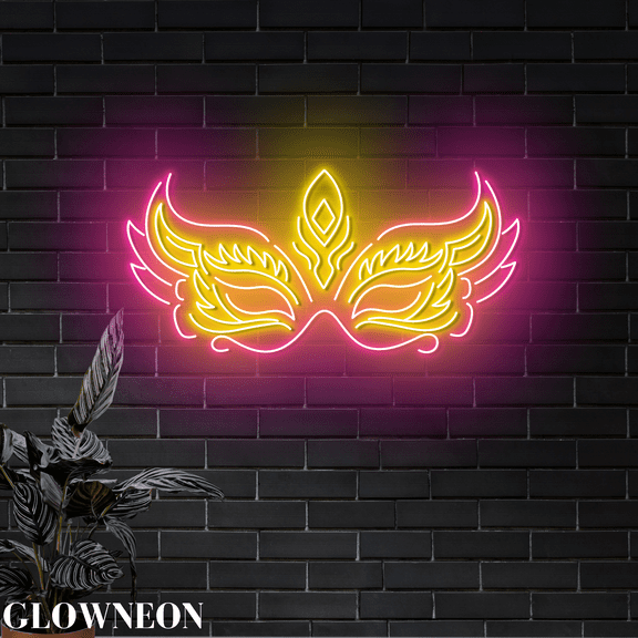 Glowneon Mask Neon Sign, Carnival Mask Wall Led Light For Party Decor
