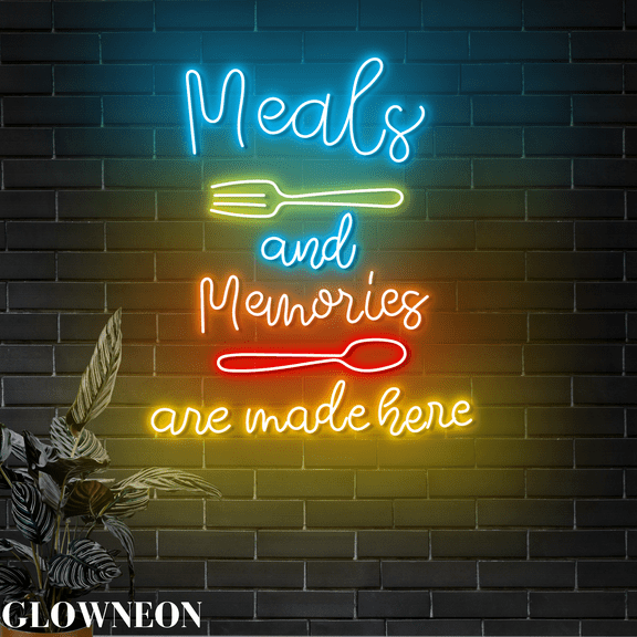 Glowneon Meals And Memories Are Made Here Led Sign, Kitchen Quote Art