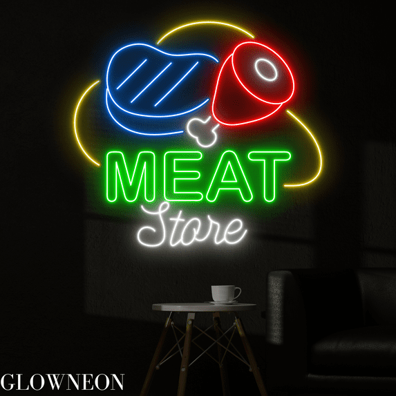 Glowneon Meat Store Neon Sign, Meat Store Led Sign, Supermarket Decor