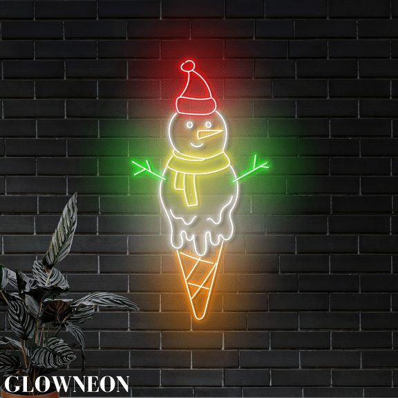 Glowneon Melting Snowman Ice Cream Led Sign, Ice Cream Christmas Sign