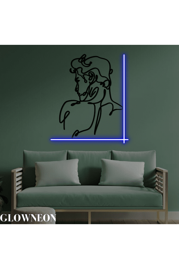 Men Face One Line Art Style, Man Face Wall Art Led Lights