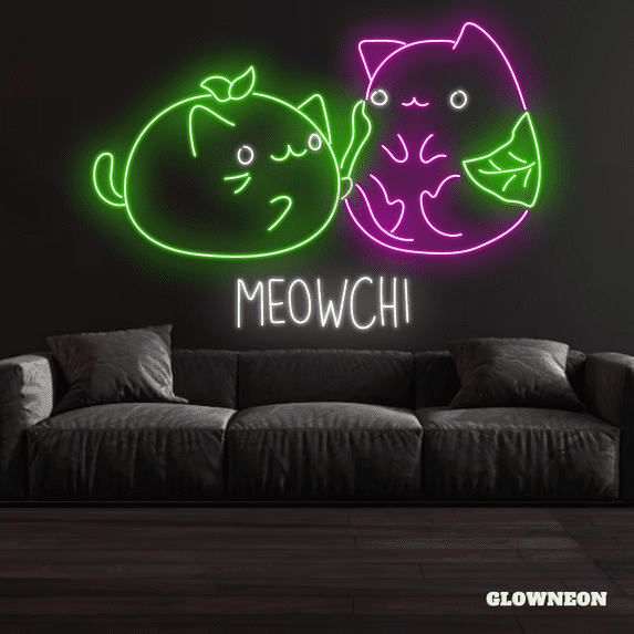 Glowneon Meowchi Neon Sign, Mochi Shop Decor, Cake Shop Decor