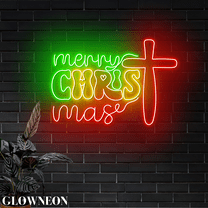 Glowneon Merry Christmas Cross Led Sign, Jesus Cross Christmas Decor