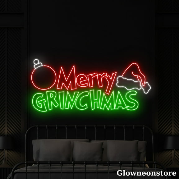 Glowneon Merry Christmas Neon Sign, Santa Hat LED Sign, Merry Christmas Sign, Christmas Bubbles LED