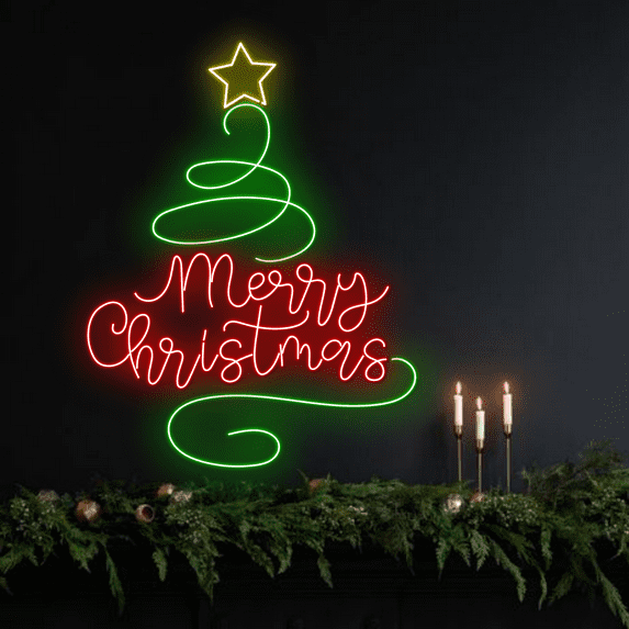 Glowneon Merry Christmas Tree Neon Signs,Christmas Long-lasting Decor