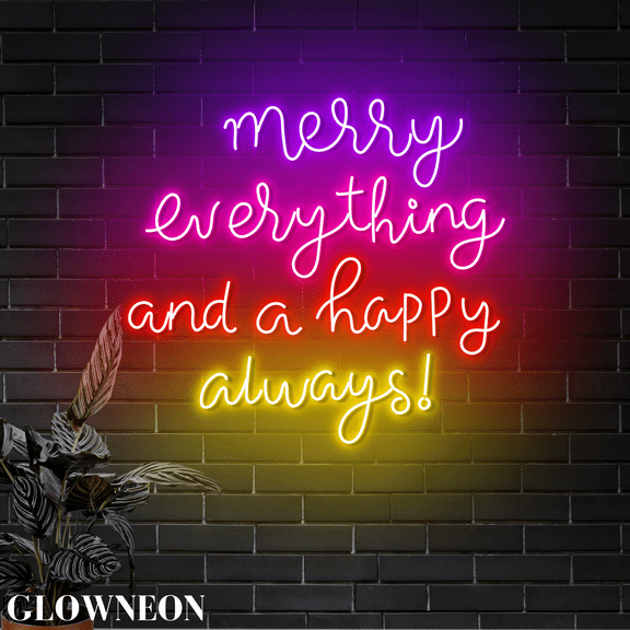 Glowneon Merry Everything And A Happy Always Led Sign, Christmas Sign