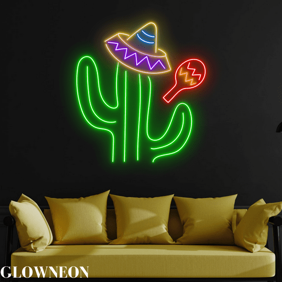Glowneon Mexican Cactus Neon Led, Desert Cactus For Mexican Home Deco