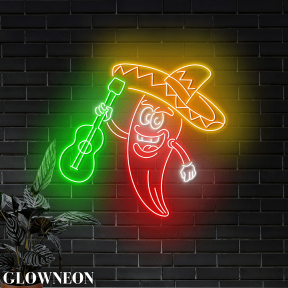 Glowneon Mexican Chili Pepper Led Sign, Mexican Restaurant Wall Decor