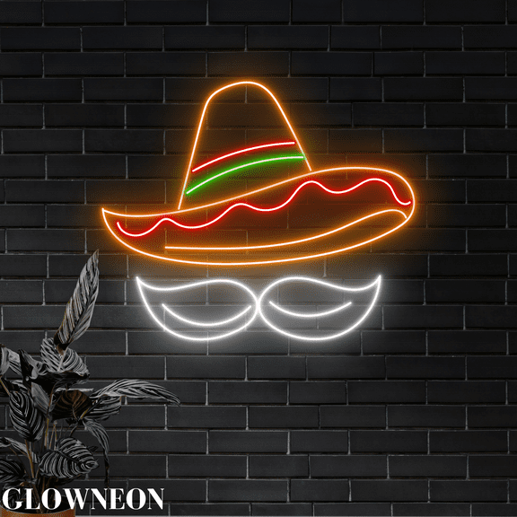 Glowneon Mexican Fiesta Mustache Wall Art, Mexican Food Shop Led Sign