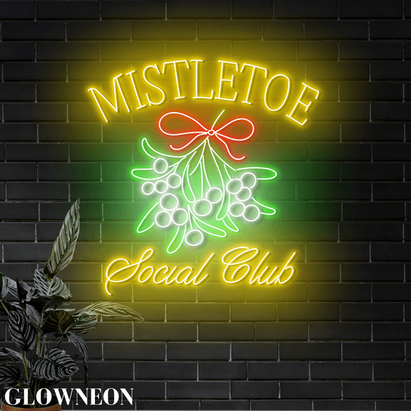 Glowneon Mistletoe Social Club Neon Wall Art, Christmas Holiday Decor