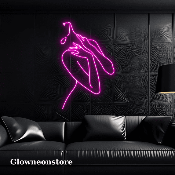Glowneon Monstera Face Girl Abstract Neon Sign, Monstera Tropical Led