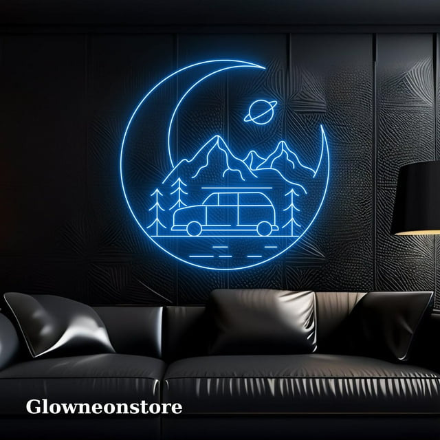 Glowneon Moon Camping Car Neon Sign, Moon Camping Car LED Sign, Camping ...