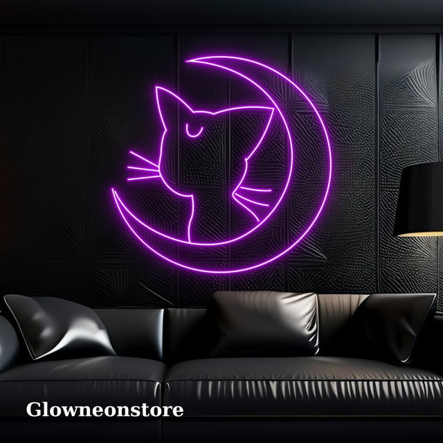 Glowneon Moon Cat Anime Neon Sign, Sailor Moon Cat Led Light, Anime Cat ...